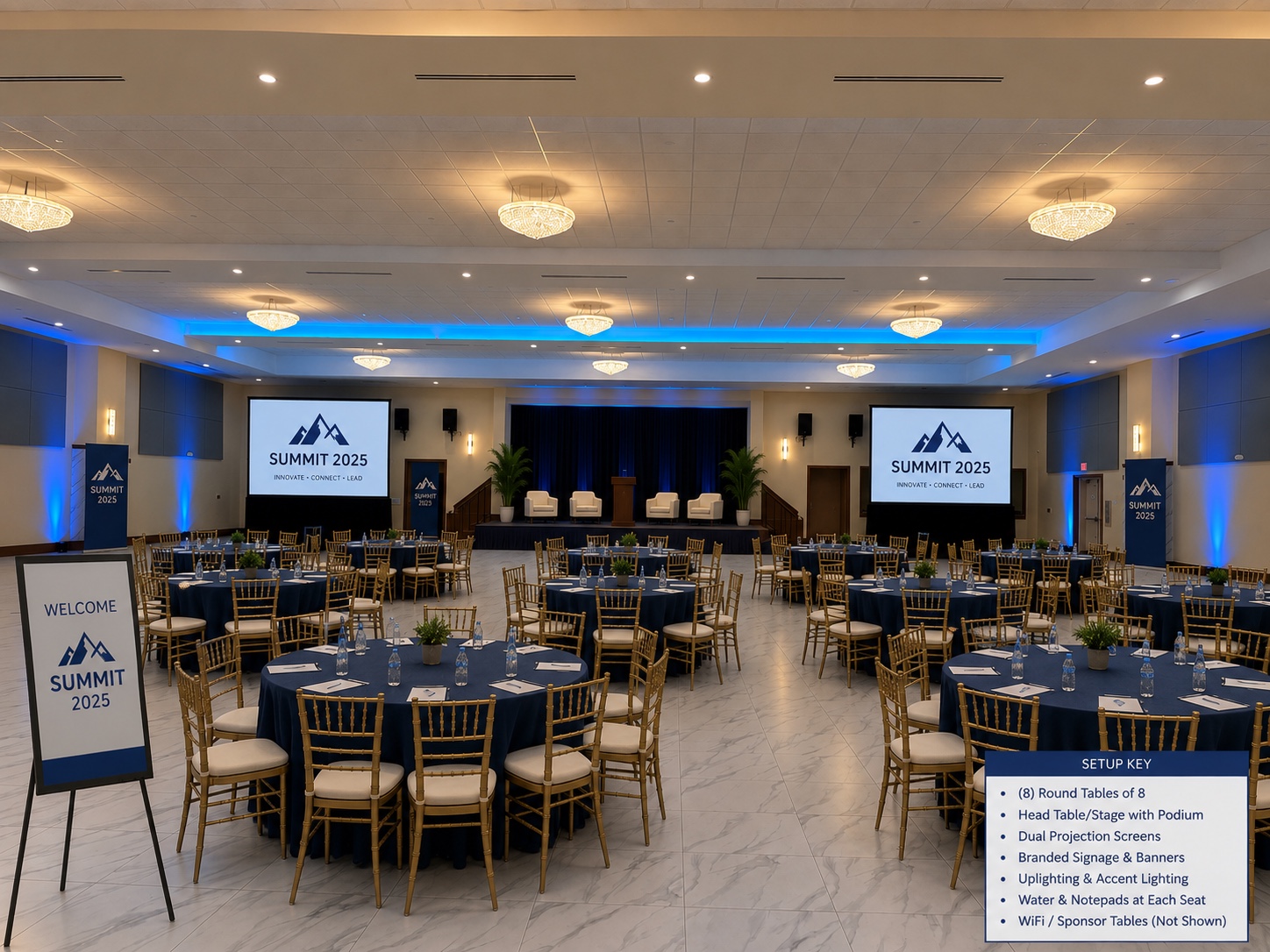Corporate conference setup with projection screens