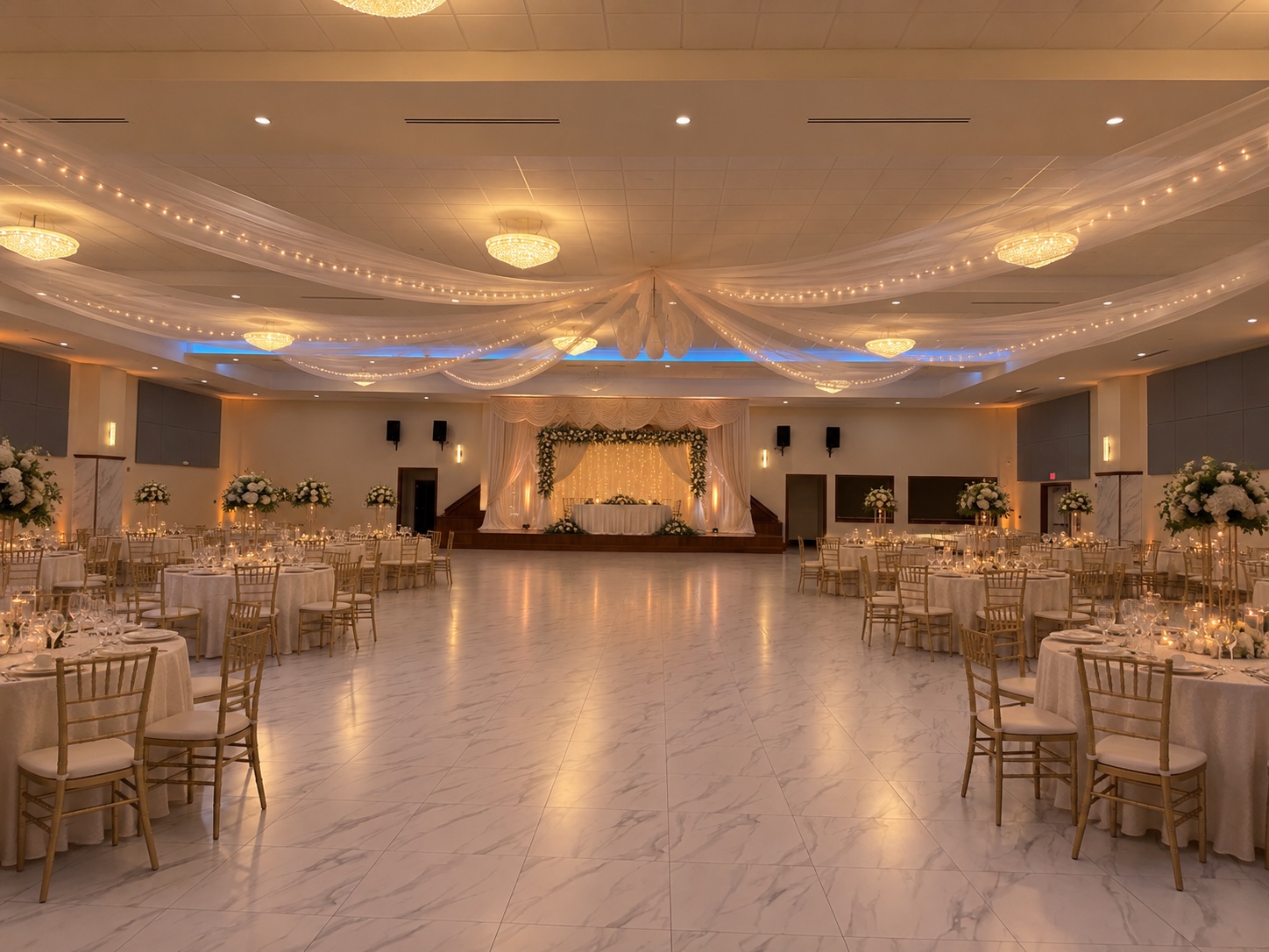 Spacious decorated ballroom and dance floor