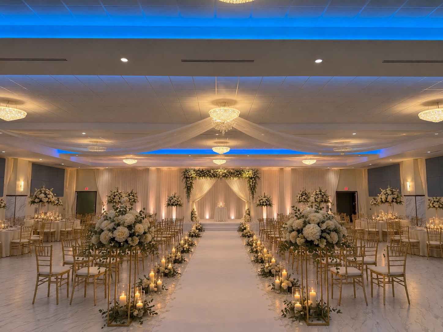 Elegant wedding ceremony setup at St. John Community Center